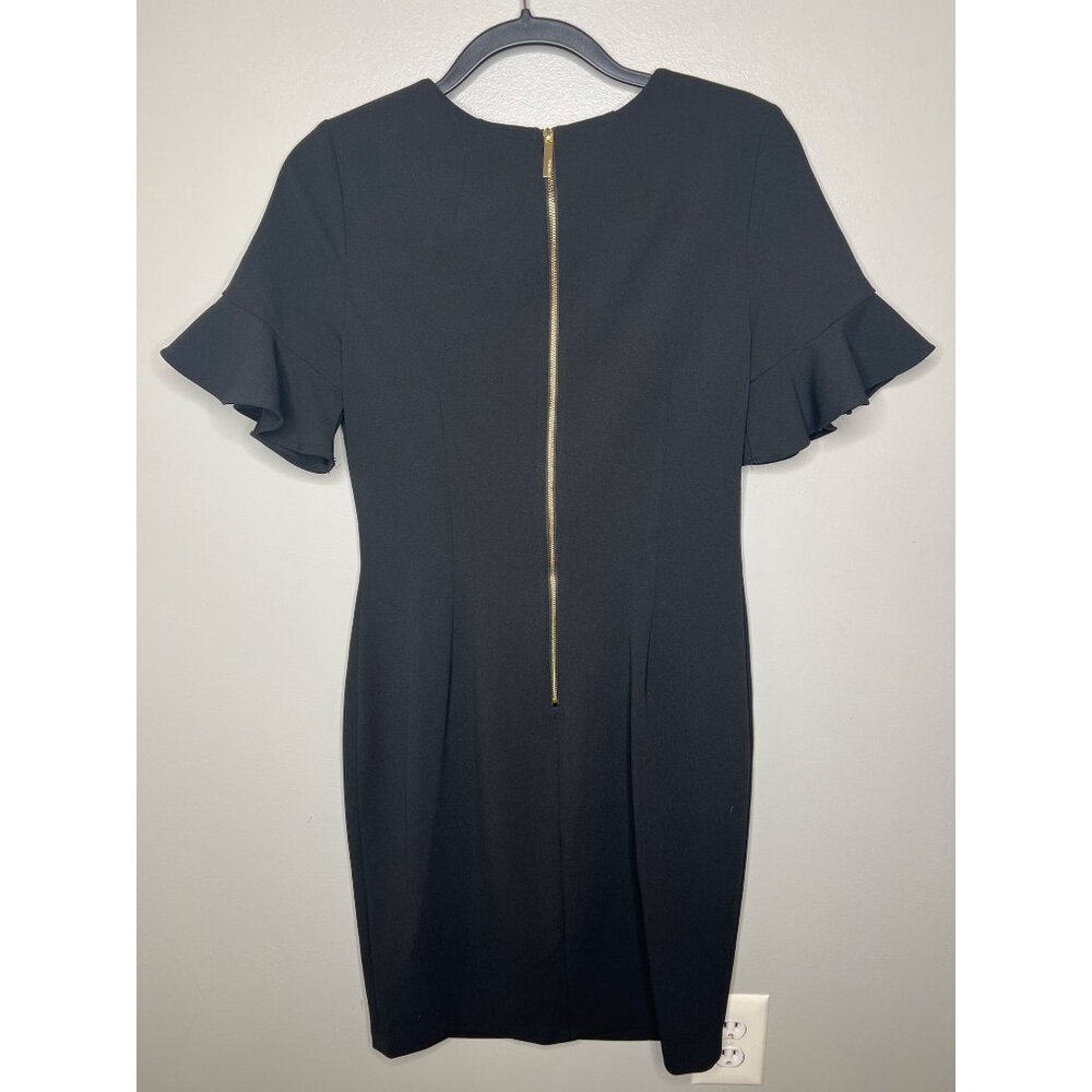 Calvin Klein Womens Black Crepe Ruffle Sleeve Sheath Dress  Size 8 - Picture 10 of 15